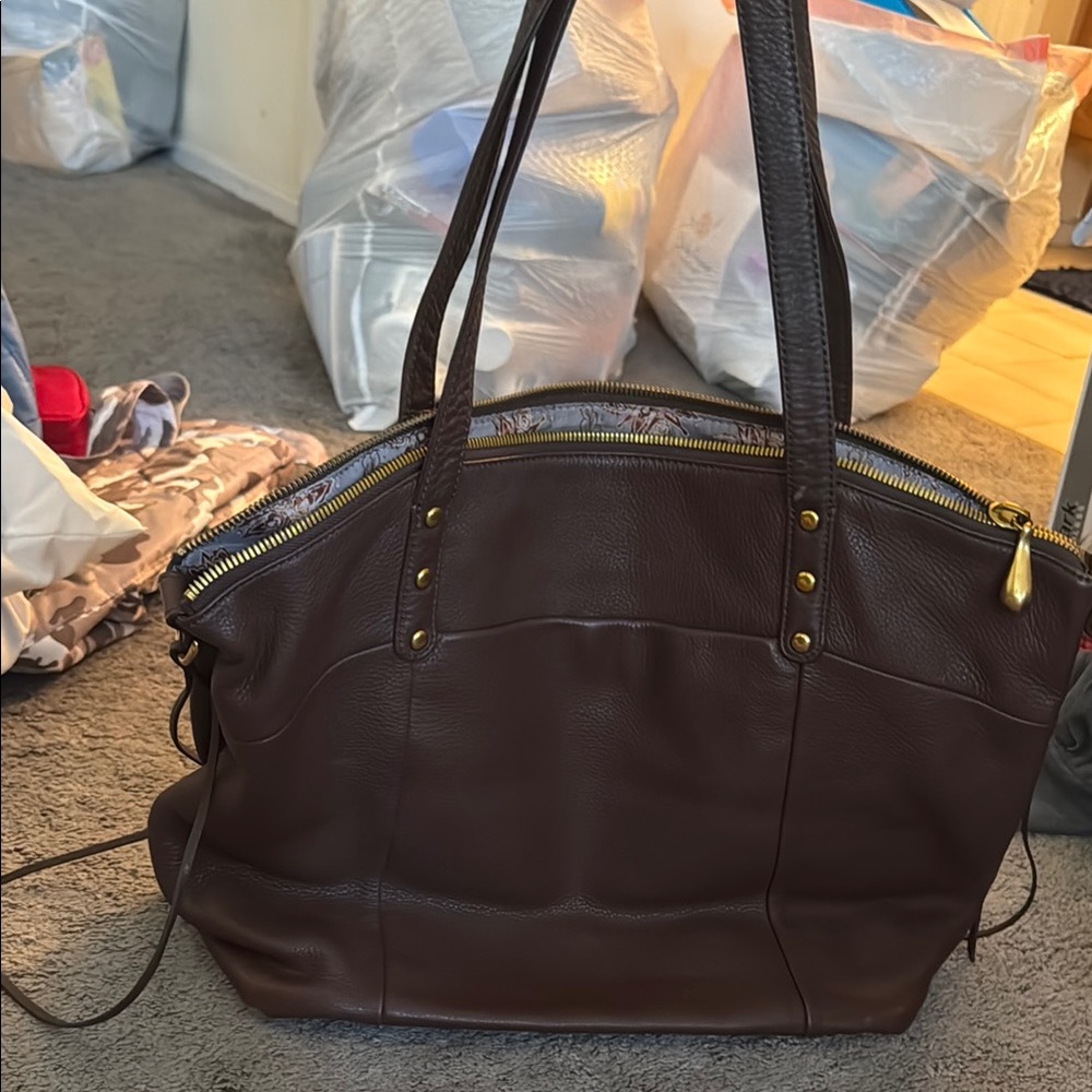 HOBO Dark Brown Leather Tote with Gold Hardware